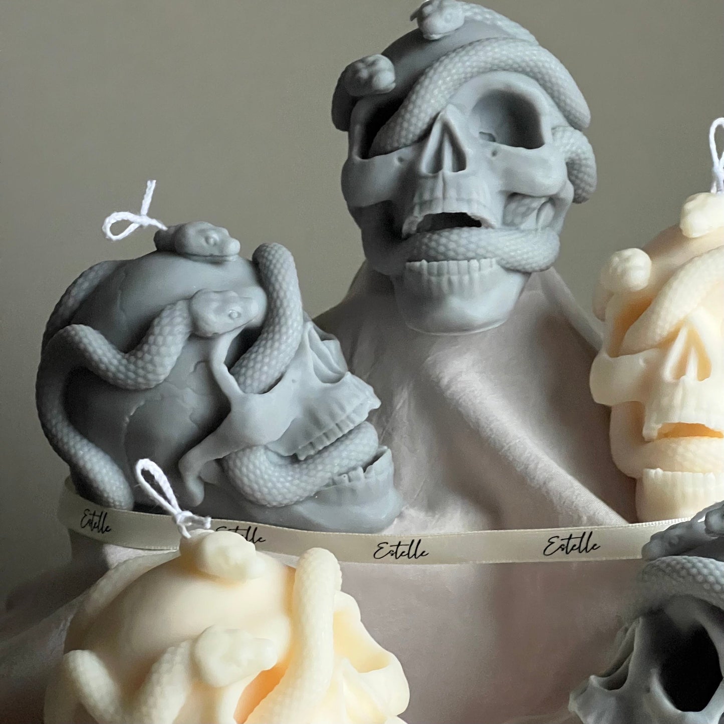 Halloween Skull With Snakes Candle