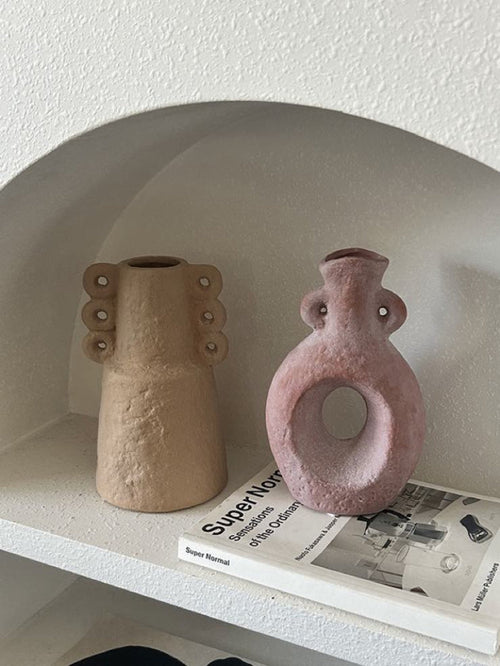 Handmade Wabi Sabi Abstract Pottery Vase, Crude Rustic Decorative Flow