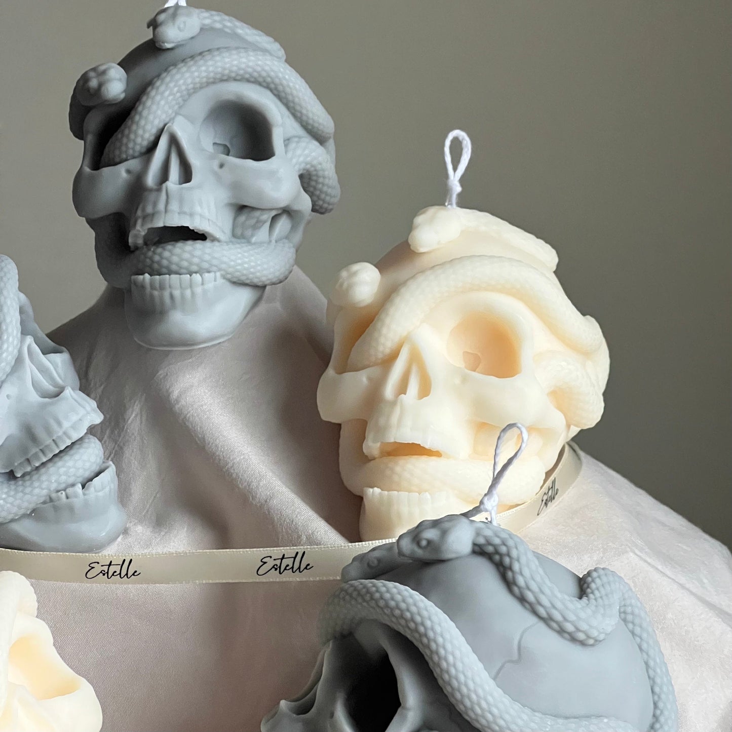 Halloween Skull With Snakes Candle