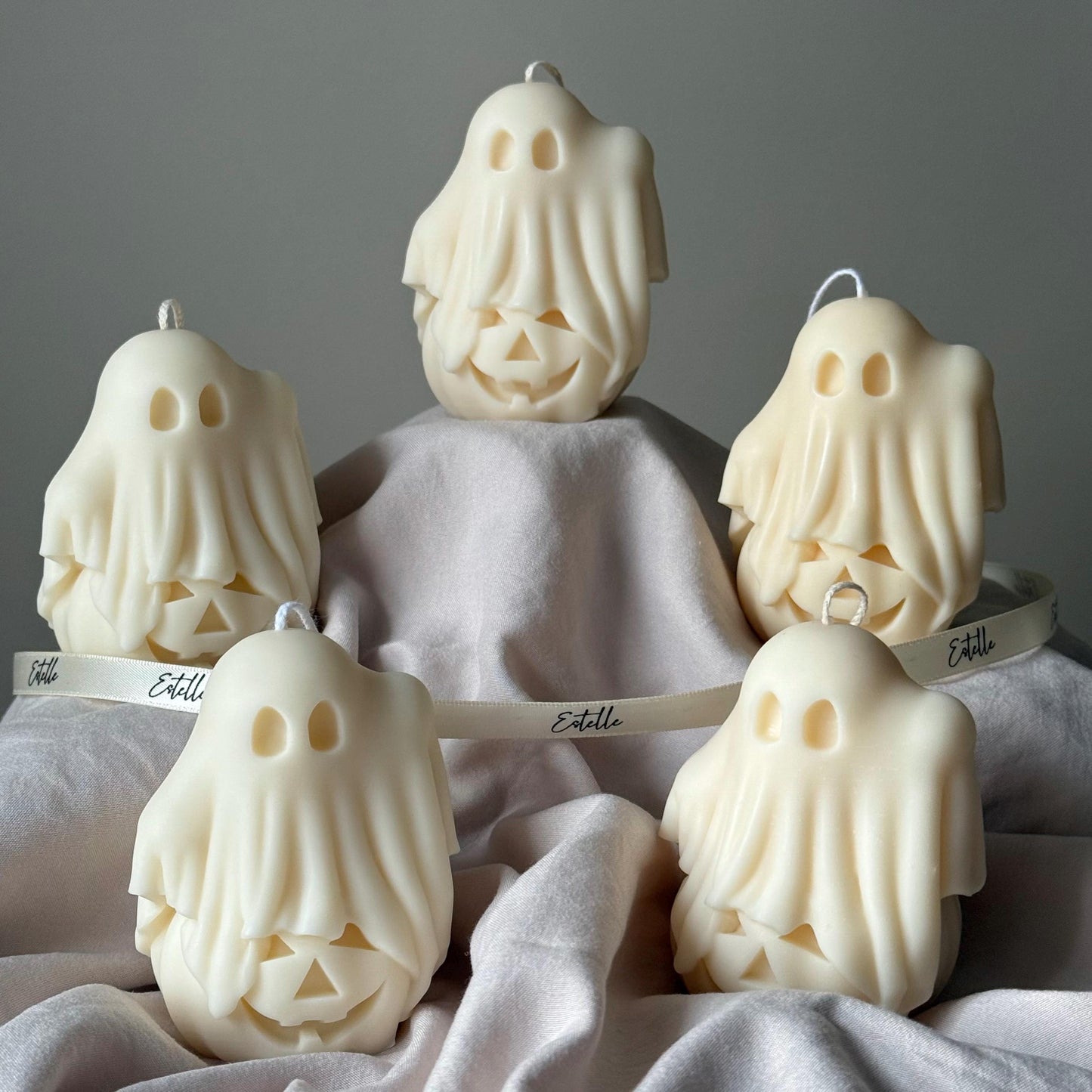 Cute Halloween Ghost With Pumpkin Candle