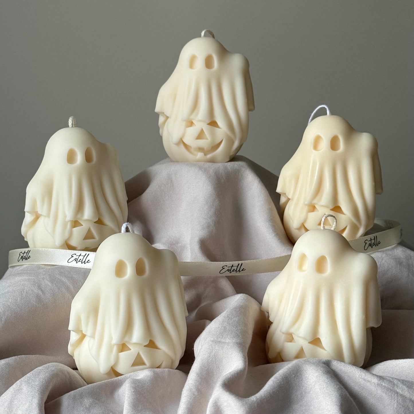 Cute Halloween Ghost With Pumpkin Candle