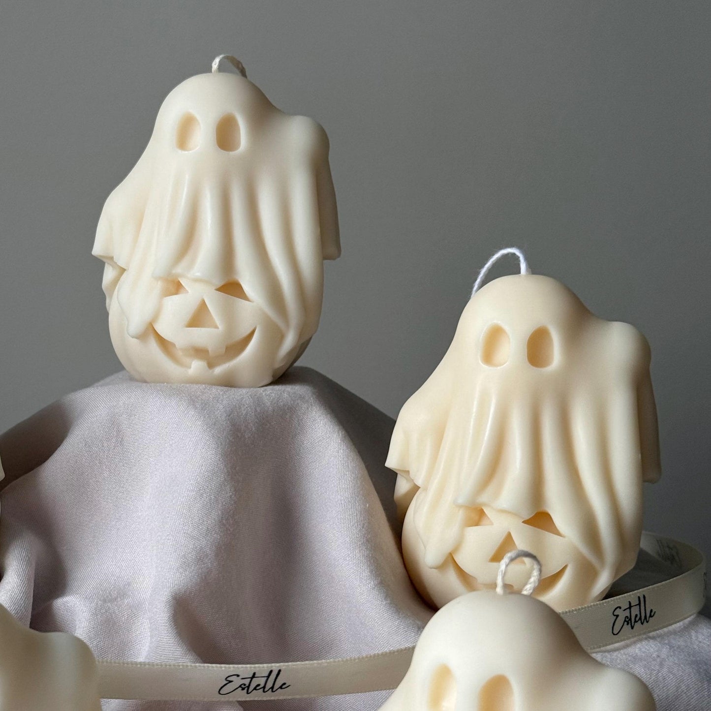 Cute Halloween Ghost With Pumpkin Candle