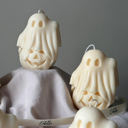 Cute Halloween Ghost With Pumpkin Candle